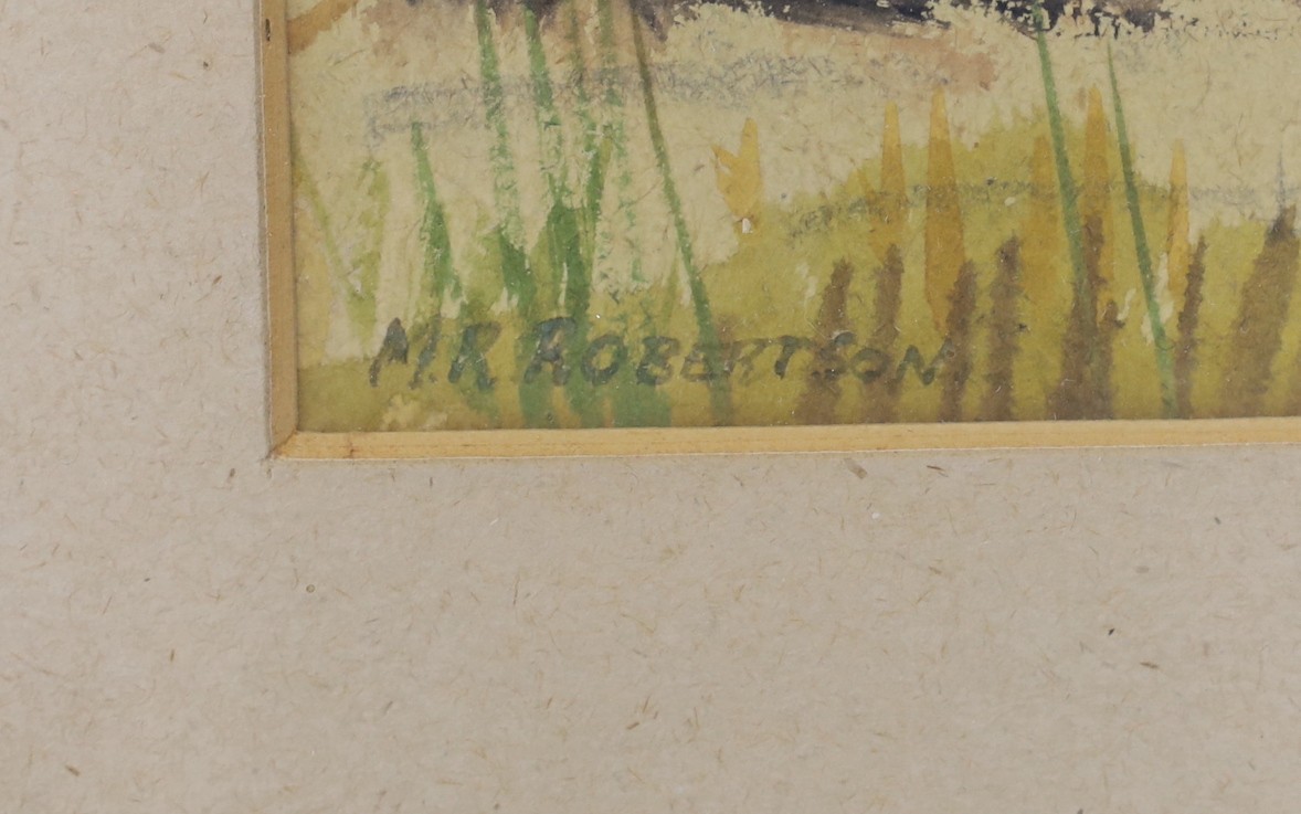 M R Robertson, Modern British School, watercolour, a farmyard landscape, 36 x 56cm